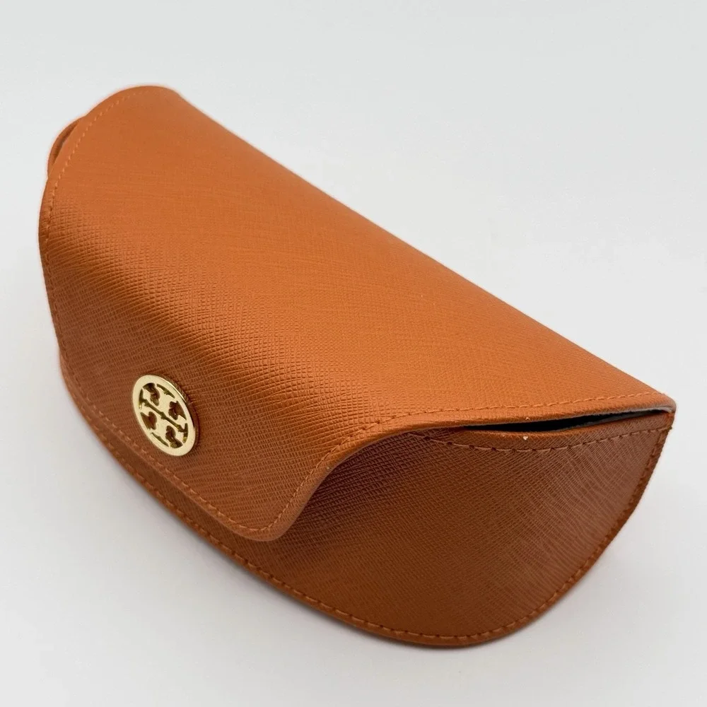Protective Orange Tory Burch Sunglass Eyewear Case‎ Textured Leather Gold Logo